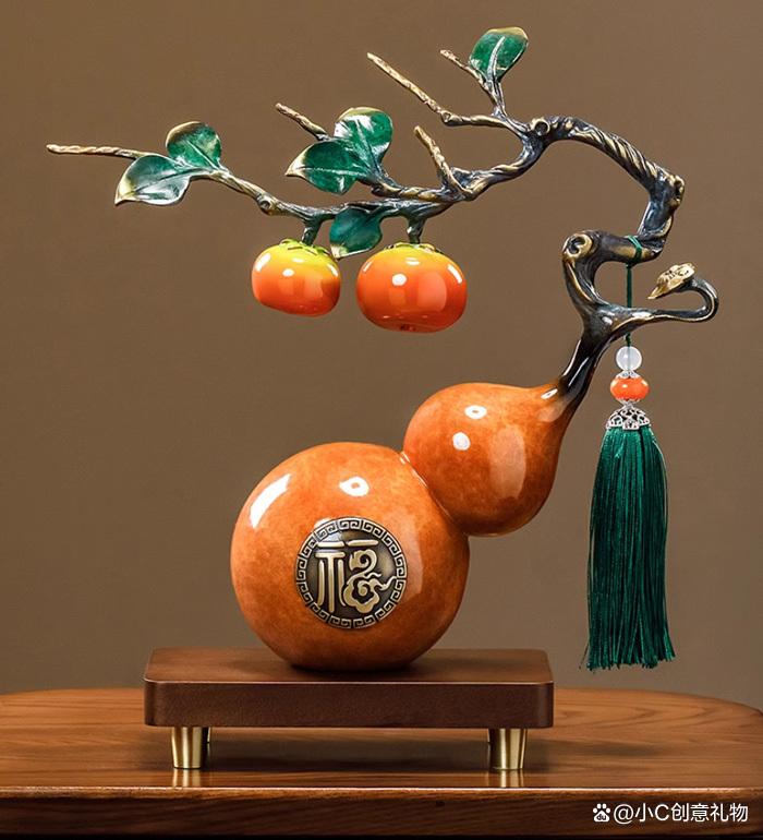 柿柿如意葫蘆擺件 中式裝飾工藝品的意境之美